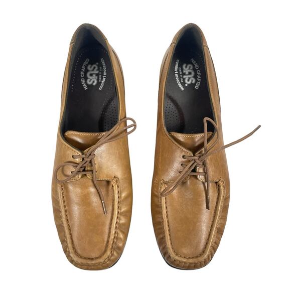 SAS Hand Crafted Comfort Moccasins Lace Up Brown Made in USA Size 9.5 - Picture 1 of 10